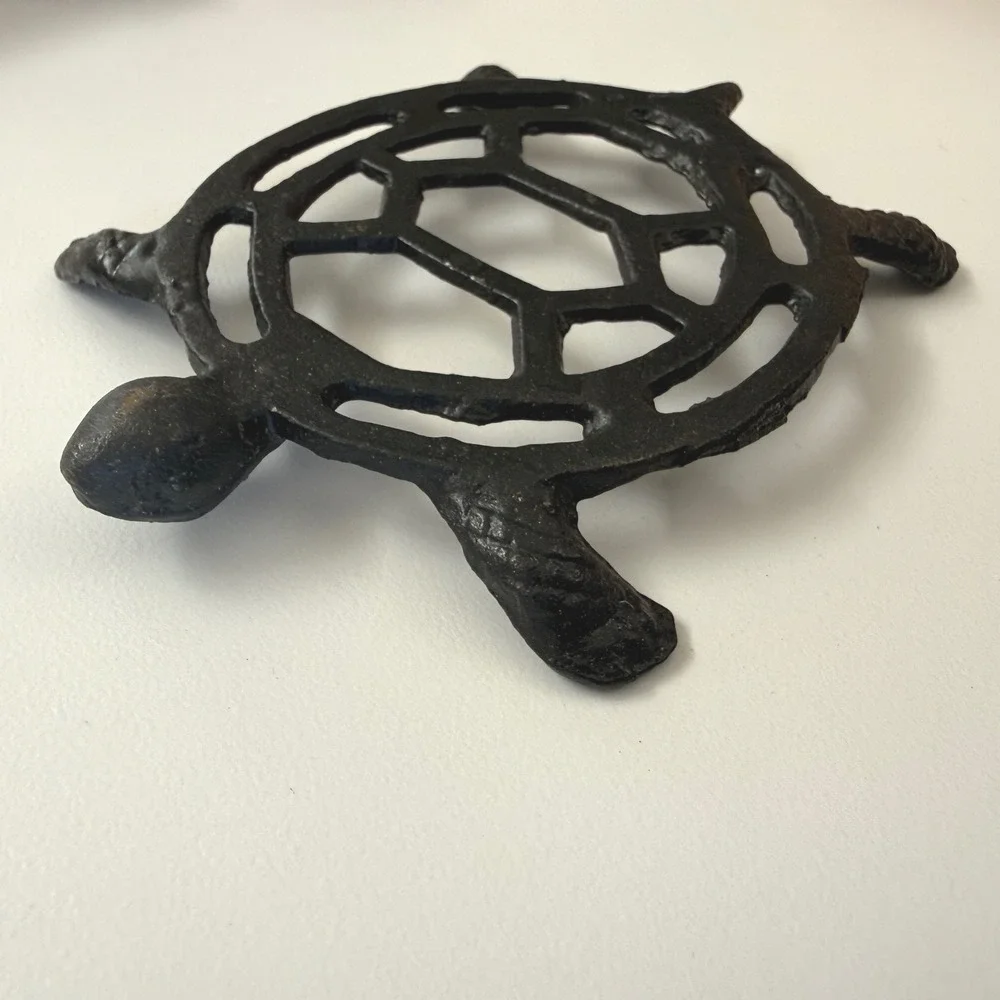 Vintage 1970s Cast Iron Trivet Set – Turtle Owl Butterfly – Made in Taiwan – NOS